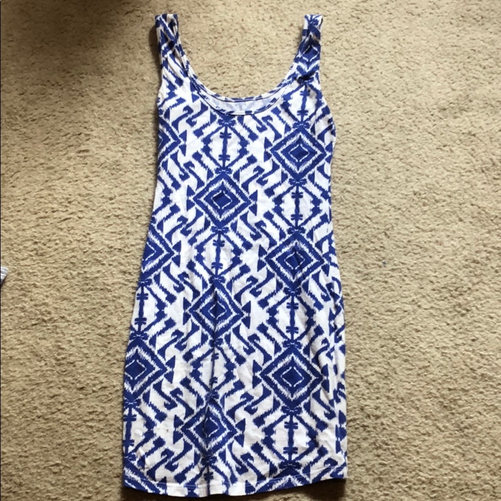 Blue and white bodycon dress